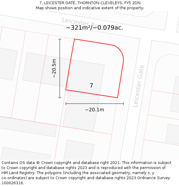 7, LEICESTER GATE, THORNTON-CLEVELEYS, FY5 2DN: Plot and title map