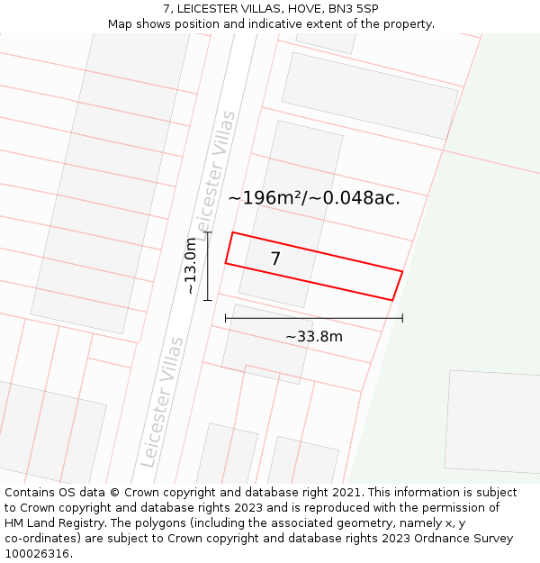 7, LEICESTER VILLAS, HOVE, BN3 5SP: Plot and title map