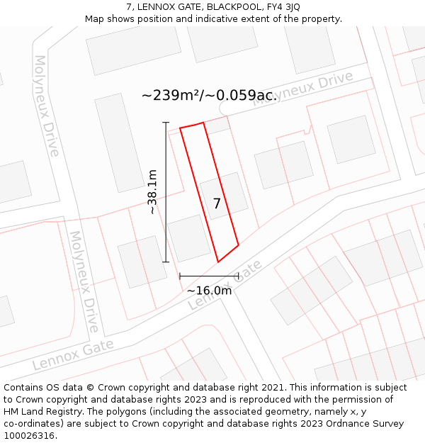 7, LENNOX GATE, BLACKPOOL, FY4 3JQ: Plot and title map