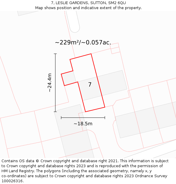 7, LESLIE GARDENS, SUTTON, SM2 6QU: Plot and title map