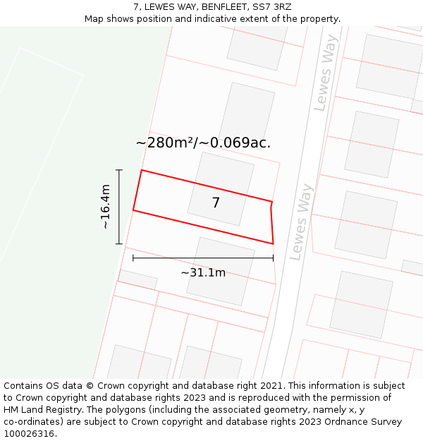 7, LEWES WAY, BENFLEET, SS7 3RZ: Plot and title map