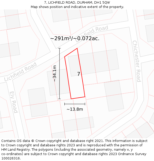 7, LICHFIELD ROAD, DURHAM, DH1 5QW: Plot and title map