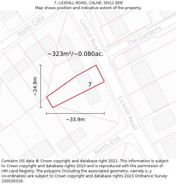 7, LICKHILL ROAD, CALNE, SN11 9DE: Plot and title map