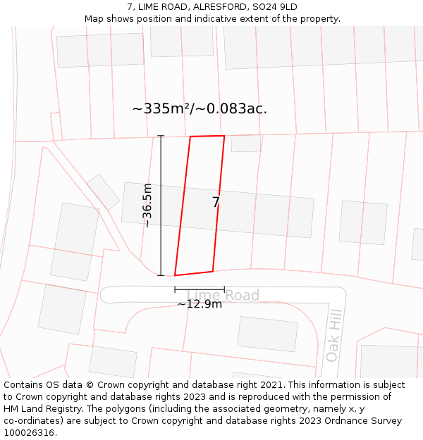 7, LIME ROAD, ALRESFORD, SO24 9LD: Plot and title map