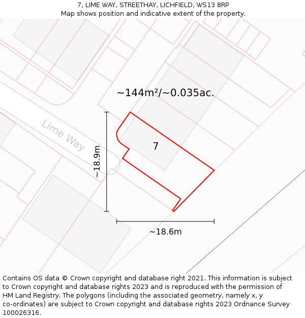 7, LIME WAY, STREETHAY, LICHFIELD, WS13 8RP: Plot and title map