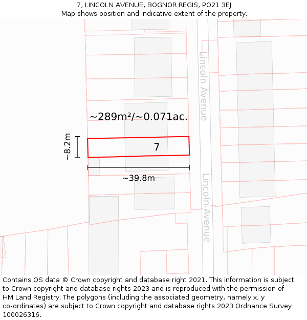 7, LINCOLN AVENUE, BOGNOR REGIS, PO21 3EJ: Plot and title map