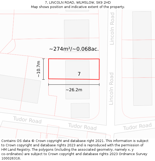 7, LINCOLN ROAD, WILMSLOW, SK9 2HD: Plot and title map