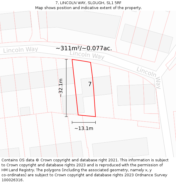 7, LINCOLN WAY, SLOUGH, SL1 5RF: Plot and title map