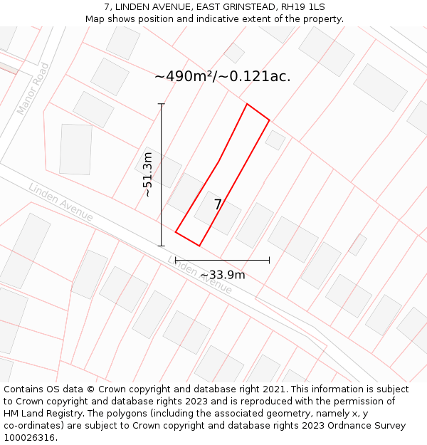 7, LINDEN AVENUE, EAST GRINSTEAD, RH19 1LS: Plot and title map