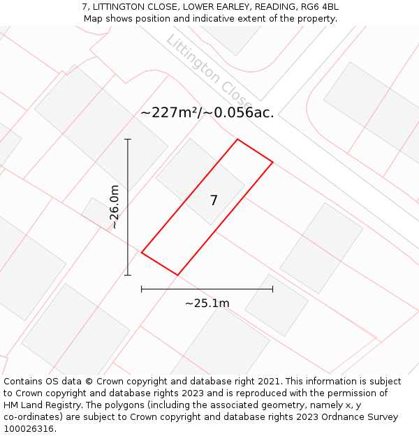 7, LITTINGTON CLOSE, LOWER EARLEY, READING, RG6 4BL: Plot and title map