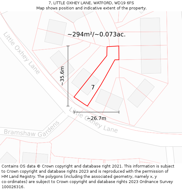 7, LITTLE OXHEY LANE, WATFORD, WD19 6FS: Plot and title map