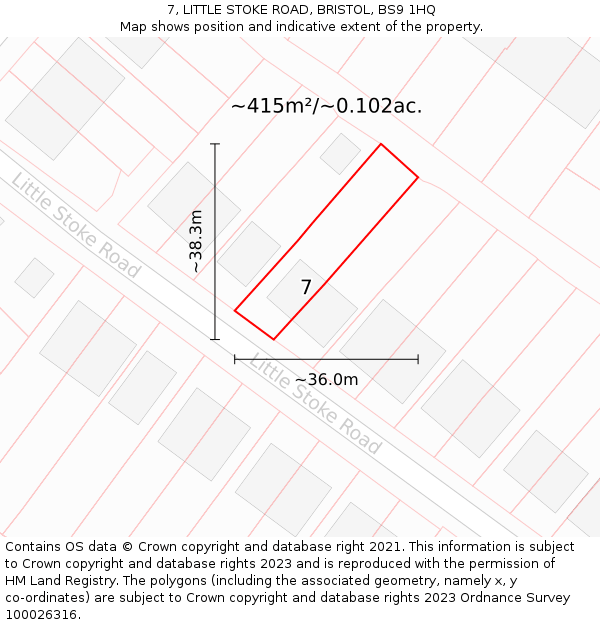 7, LITTLE STOKE ROAD, BRISTOL, BS9 1HQ: Plot and title map