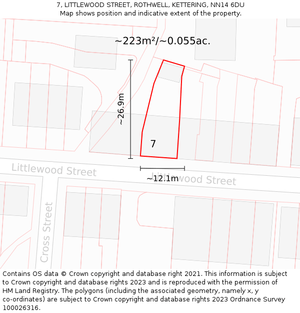 7, LITTLEWOOD STREET, ROTHWELL, KETTERING, NN14 6DU: Plot and title map