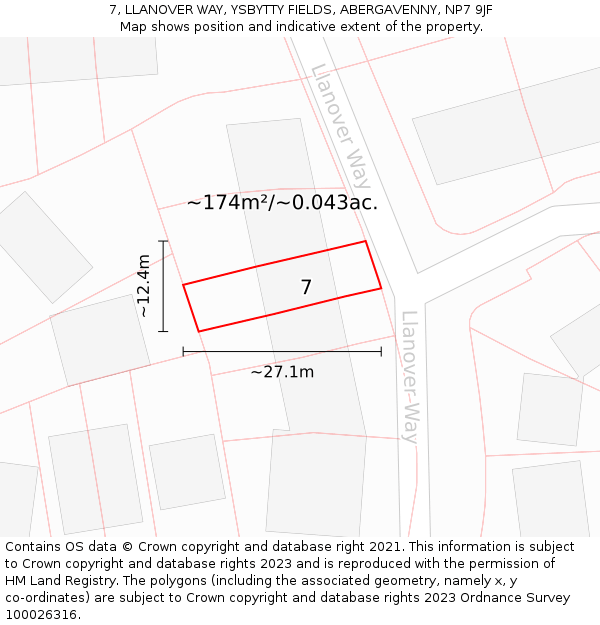 7, LLANOVER WAY, YSBYTTY FIELDS, ABERGAVENNY, NP7 9JF: Plot and title map