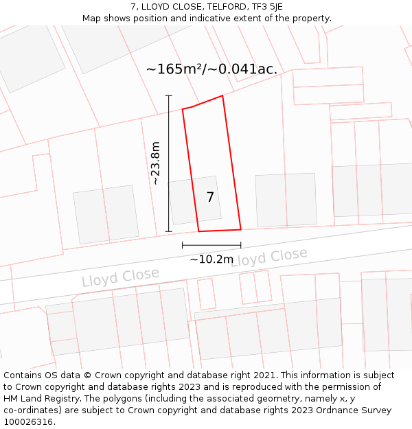 7, LLOYD CLOSE, TELFORD, TF3 5JE: Plot and title map