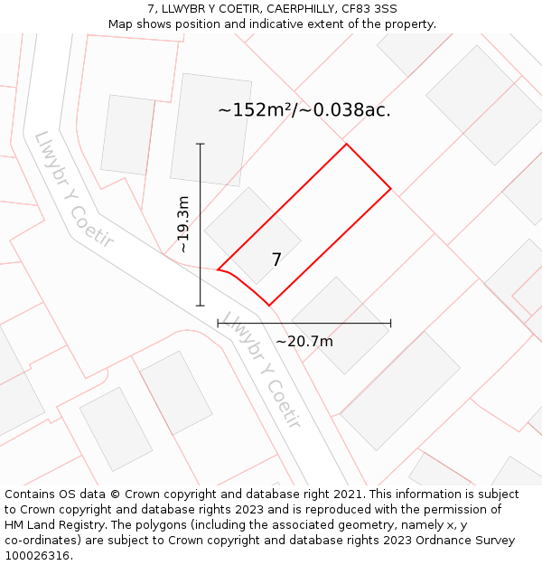 7, LLWYBR Y COETIR, CAERPHILLY, CF83 3SS: Plot and title map