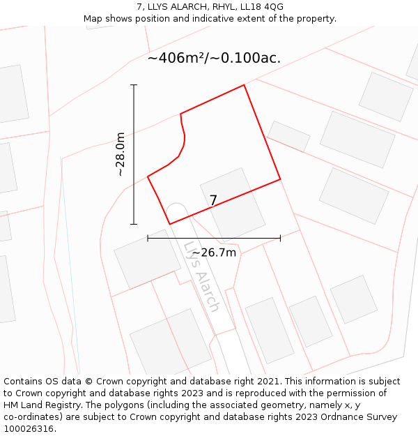 7, LLYS ALARCH, RHYL, LL18 4QG: Plot and title map