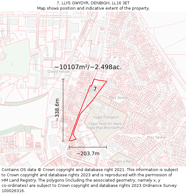 7, LLYS GWYDYR, DENBIGH, LL16 3ET: Plot and title map