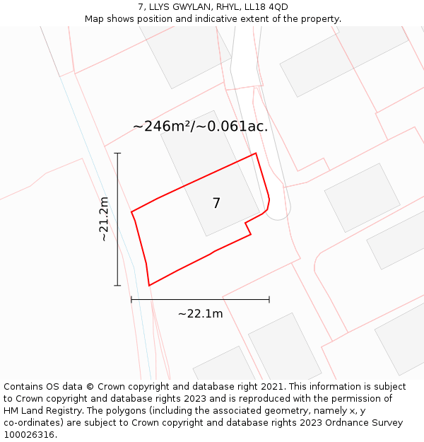 7, LLYS GWYLAN, RHYL, LL18 4QD: Plot and title map