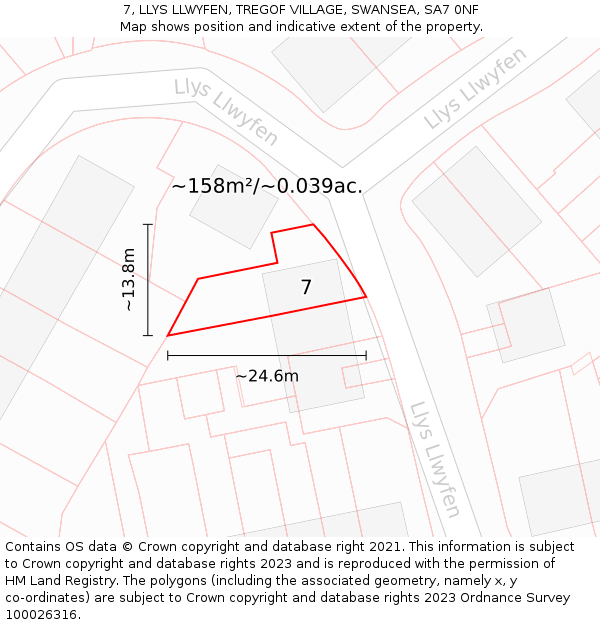 7, LLYS LLWYFEN, TREGOF VILLAGE, SWANSEA, SA7 0NF: Plot and title map