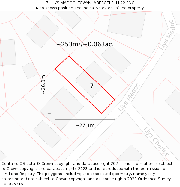 7, LLYS MADOC, TOWYN, ABERGELE, LL22 9NG: Plot and title map