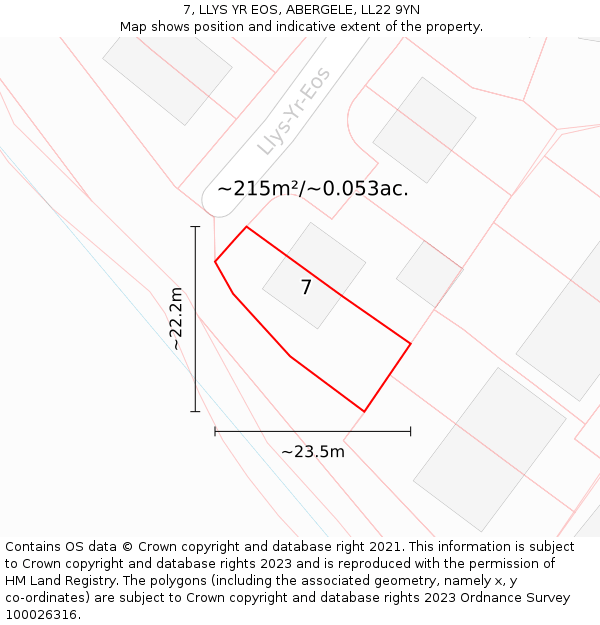 7, LLYS YR EOS, ABERGELE, LL22 9YN: Plot and title map