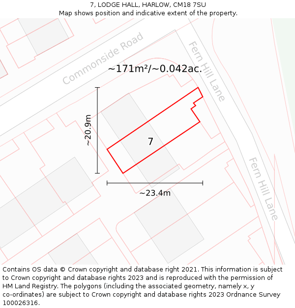 7, LODGE HALL, HARLOW, CM18 7SU: Plot and title map