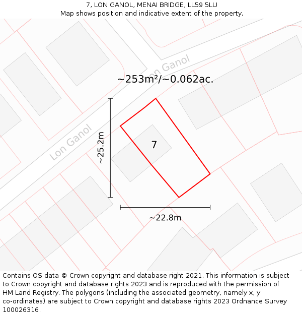 7, LON GANOL, MENAI BRIDGE, LL59 5LU: Plot and title map