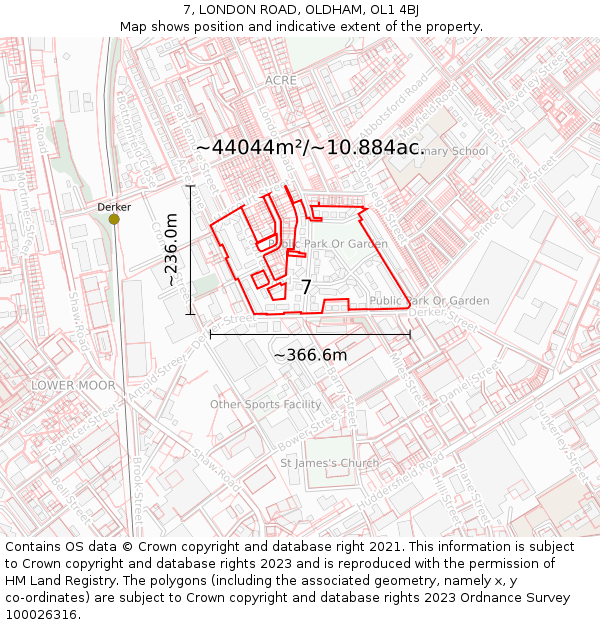 7, LONDON ROAD, OLDHAM, OL1 4BJ: Plot and title map