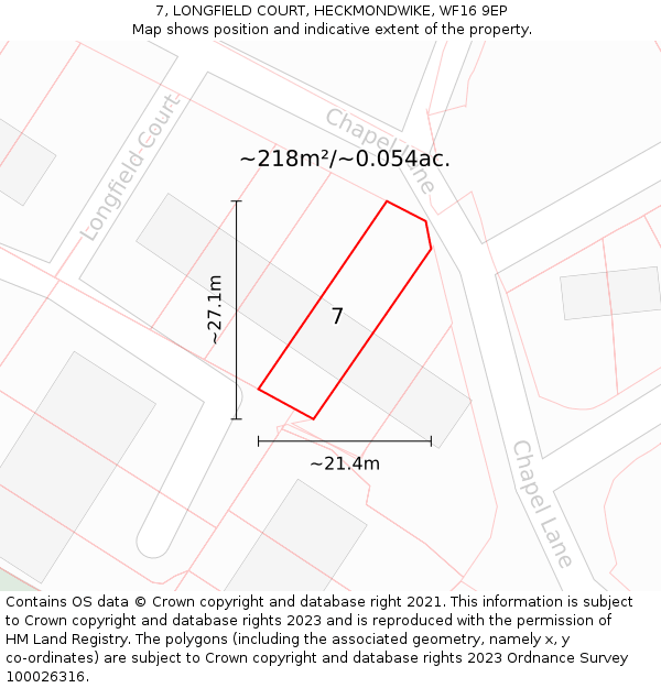 7, LONGFIELD COURT, HECKMONDWIKE, WF16 9EP: Plot and title map