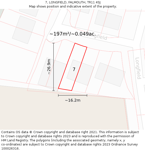 7, LONGFIELD, FALMOUTH, TR11 4SJ: Plot and title map