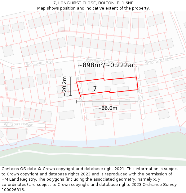 7, LONGHIRST CLOSE, BOLTON, BL1 6NF: Plot and title map