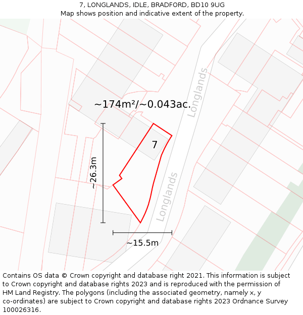 7, LONGLANDS, IDLE, BRADFORD, BD10 9UG: Plot and title map