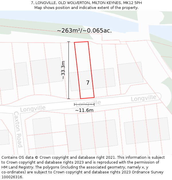 7, LONGVILLE, OLD WOLVERTON, MILTON KEYNES, MK12 5PH: Plot and title map