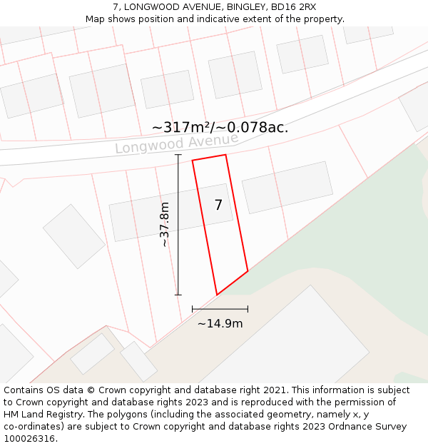 7, LONGWOOD AVENUE, BINGLEY, BD16 2RX: Plot and title map