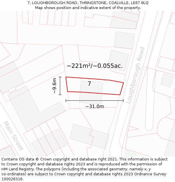 7, LOUGHBOROUGH ROAD, THRINGSTONE, COALVILLE, LE67 8LQ: Plot and title map