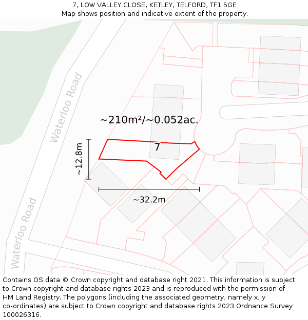 7, LOW VALLEY CLOSE, KETLEY, TELFORD, TF1 5GE: Plot and title map