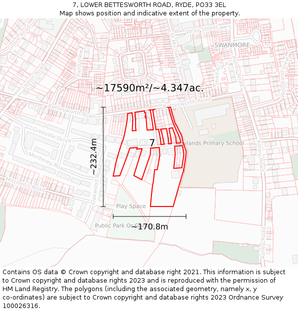 7, LOWER BETTESWORTH ROAD, RYDE, PO33 3EL: Plot and title map