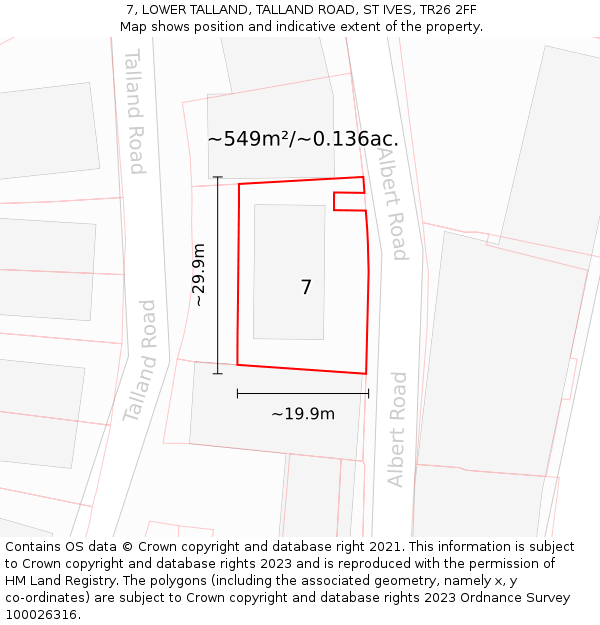 7, LOWER TALLAND, TALLAND ROAD, ST IVES, TR26 2FF: Plot and title map