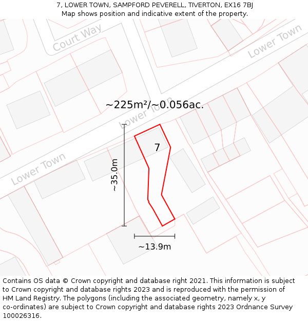 7, LOWER TOWN, SAMPFORD PEVERELL, TIVERTON, EX16 7BJ: Plot and title map