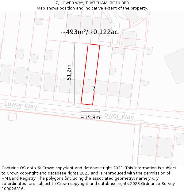 7, LOWER WAY, THATCHAM, RG19 3RR: Plot and title map