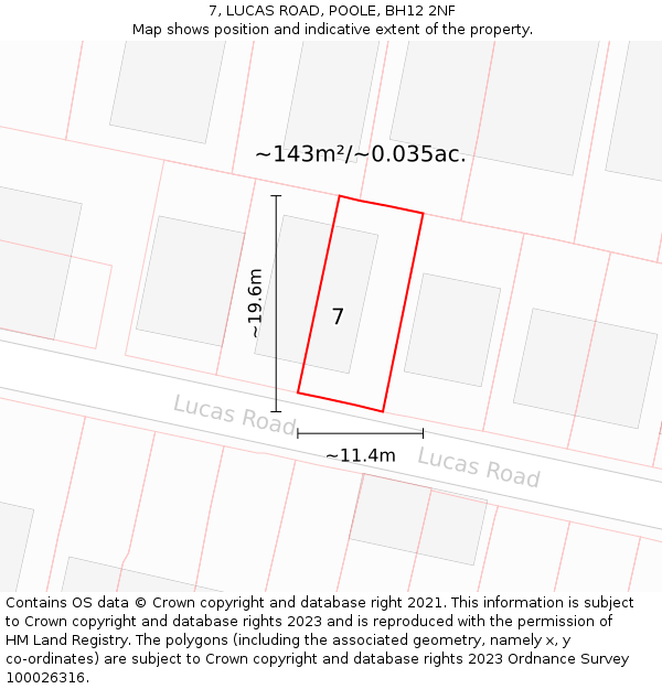 7, LUCAS ROAD, POOLE, BH12 2NF: Plot and title map