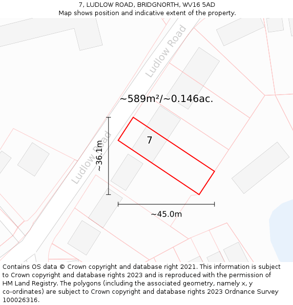 7, LUDLOW ROAD, BRIDGNORTH, WV16 5AD: Plot and title map