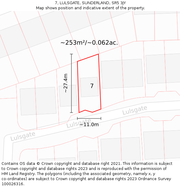 7, LULSGATE, SUNDERLAND, SR5 3JY: Plot and title map