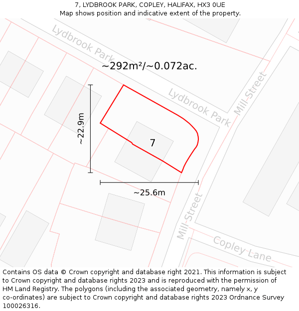 7, LYDBROOK PARK, COPLEY, HALIFAX, HX3 0UE: Plot and title map