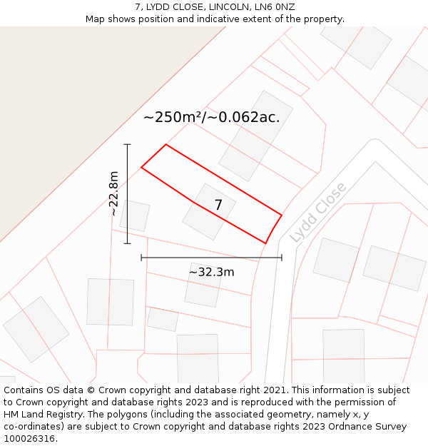 7, LYDD CLOSE, LINCOLN, LN6 0NZ: Plot and title map