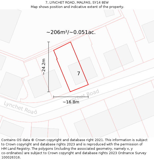 7, LYNCHET ROAD, MALPAS, SY14 8EW: Plot and title map