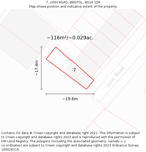 7, LYNN ROAD, BRISTOL, BS16 1DR: Plot and title map