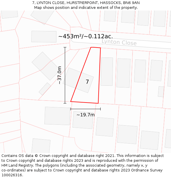 7, LYNTON CLOSE, HURSTPIERPOINT, HASSOCKS, BN6 9AN: Plot and title map