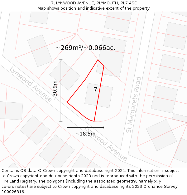 7, LYNWOOD AVENUE, PLYMOUTH, PL7 4SE: Plot and title map